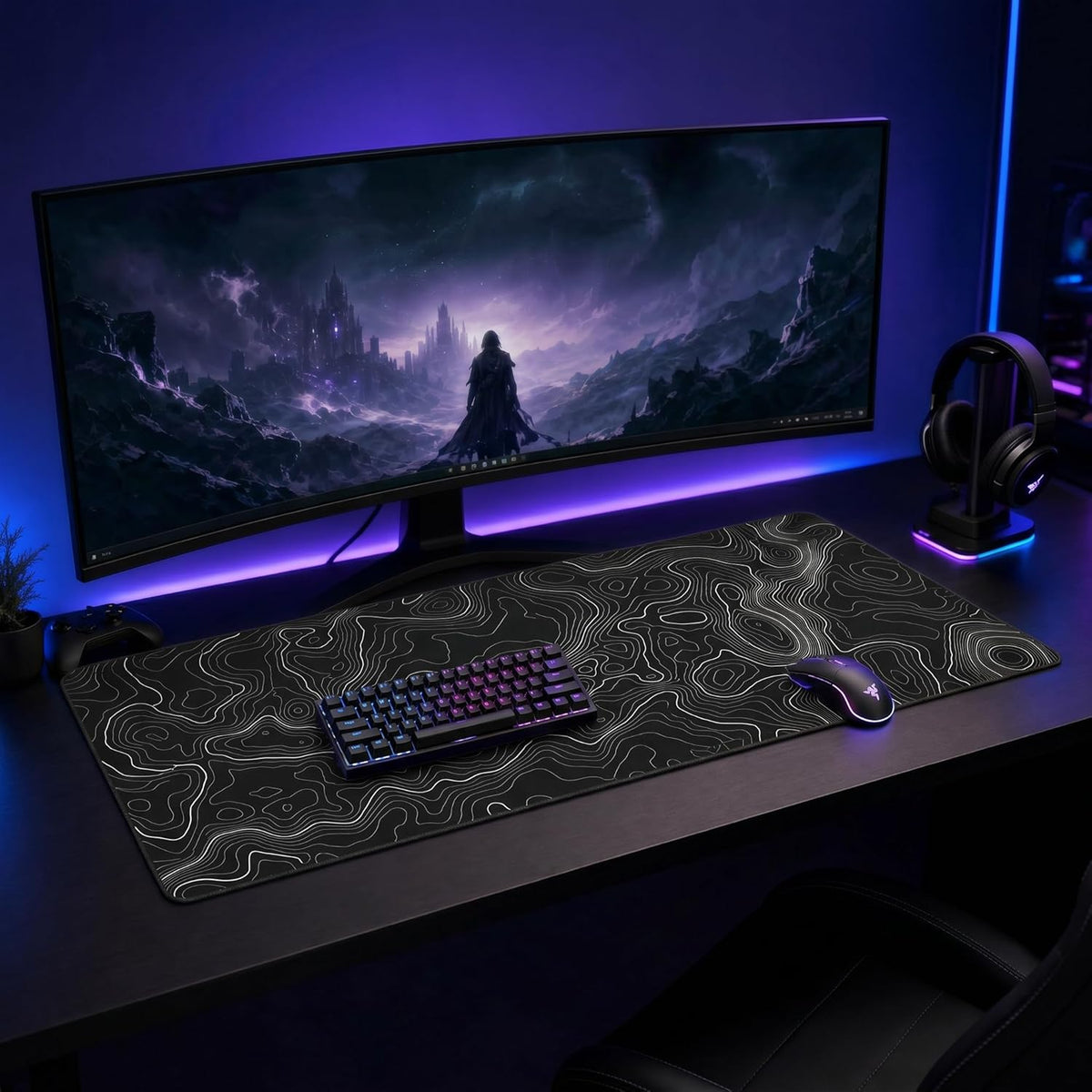 Large Mouse Pad Mat 35X17 Inch, XXXL Gaming Mouse Pad Topographic Map Lines