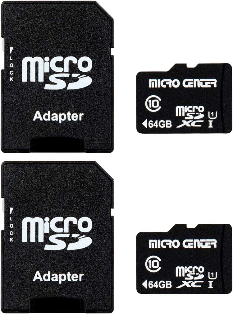 Micro Center 64GB Class 10 Microsdhc Flash Memory Card with Adapter, 2Pack