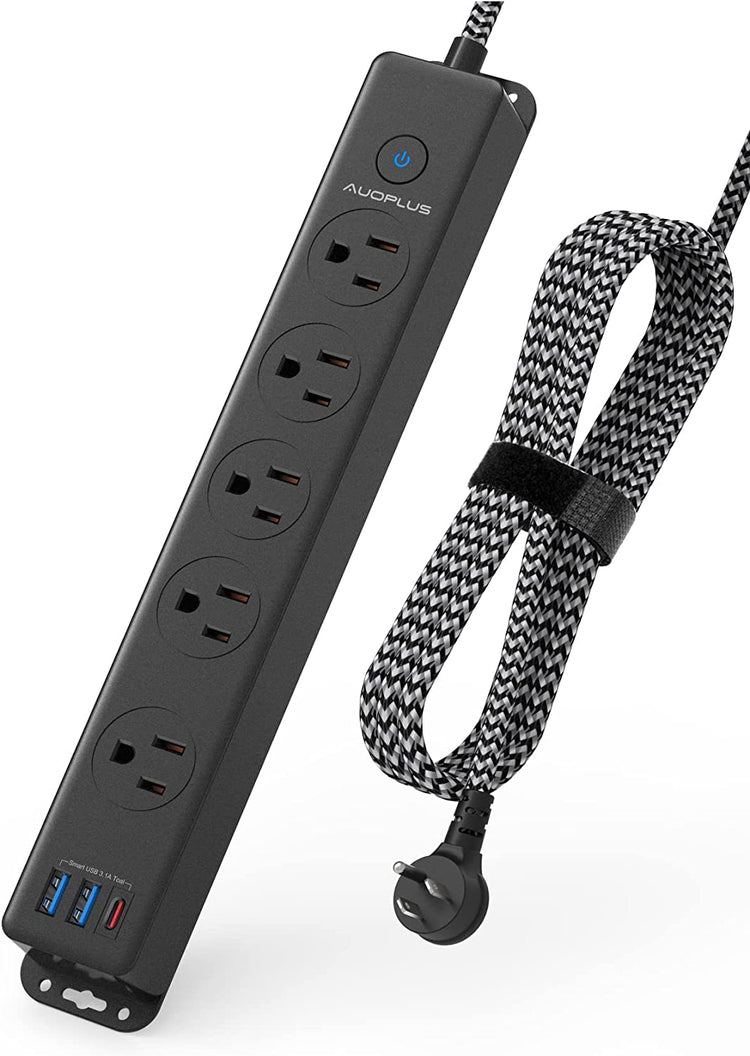 Surge Protector Power Strip with USB C Ports 10FT Braided Extension Cord